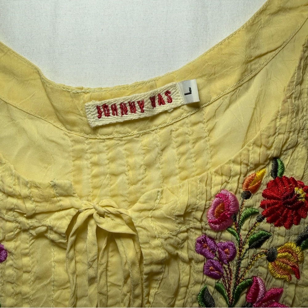 Johnny Was Yellow Embroidered Boho Tunic Cupra Rayon Size Large Festival Peasant - Picture 4 of 9